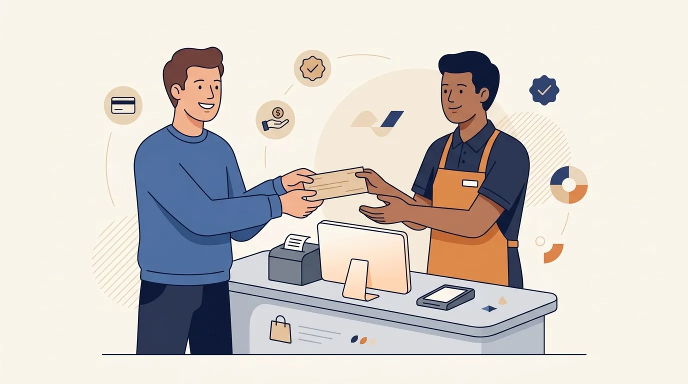 Client remettant un colis à un vendeur en magasin