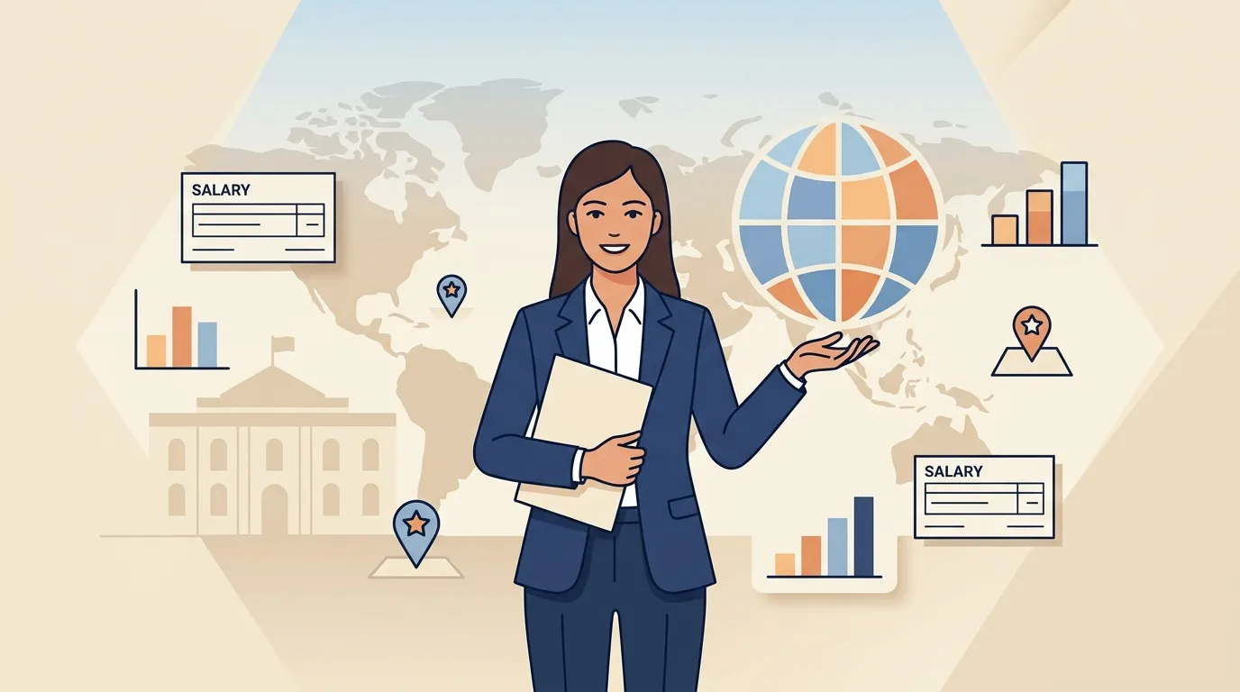 Professionnelle avec globe, graphiques et documents commerciaux