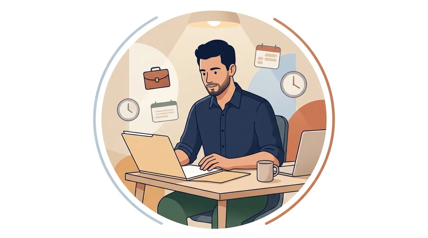 Homme travaillant sur ordinateur portable avec outils de productivit&eacute;