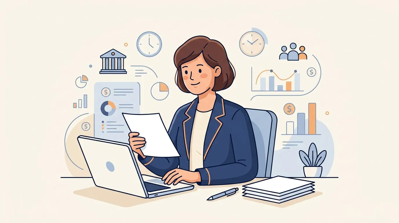 Femme travaillant sur laptop avec graphiques financiers
