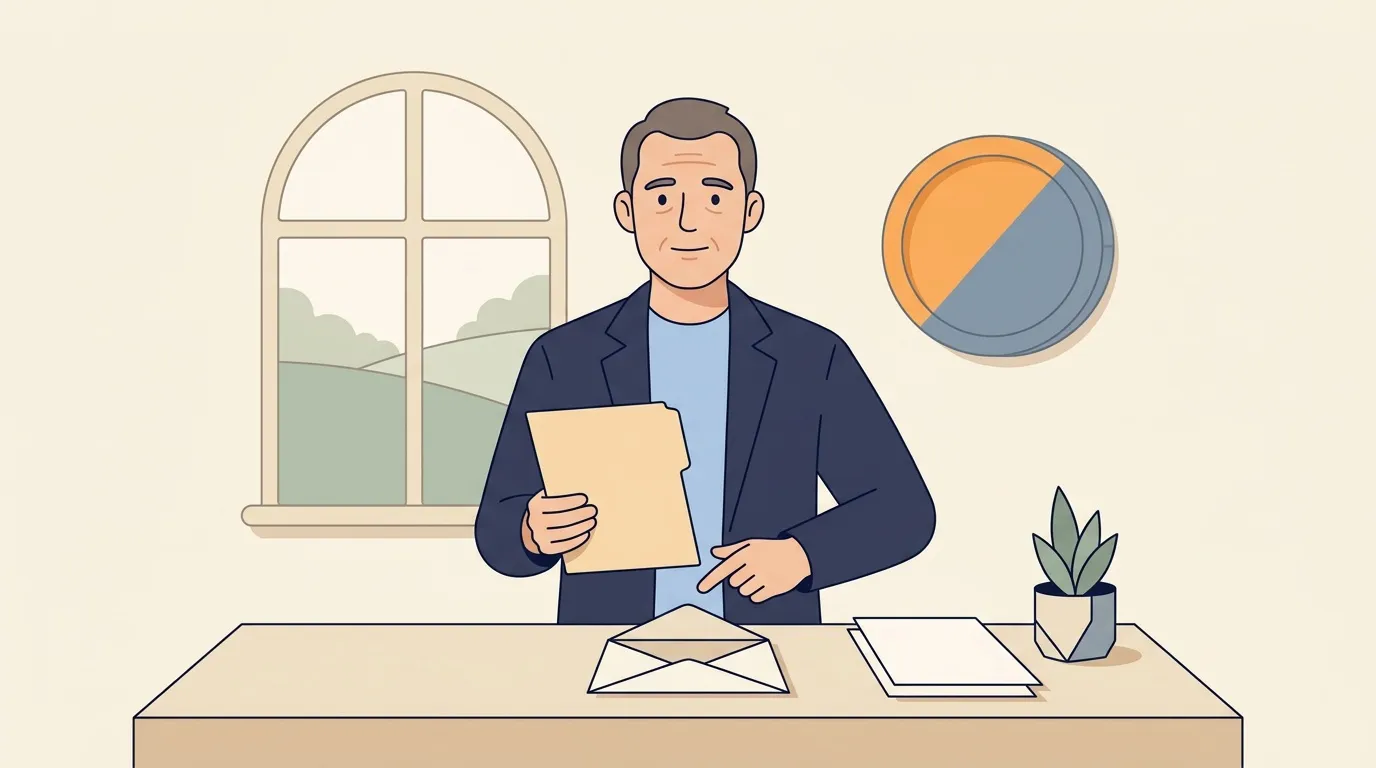 Homme en costume tenant un dossier à son bureau