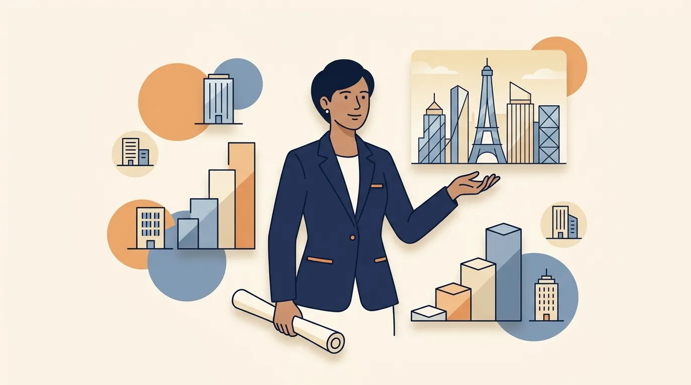 Femme d'affaires présentant des projets immobiliers et architecturaux