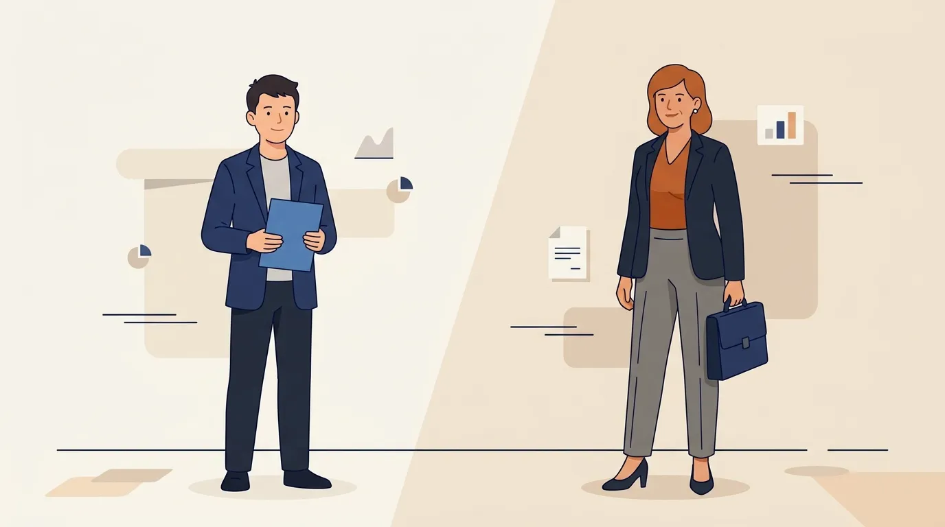 Homme et femme en tenue professionnelle avec documents