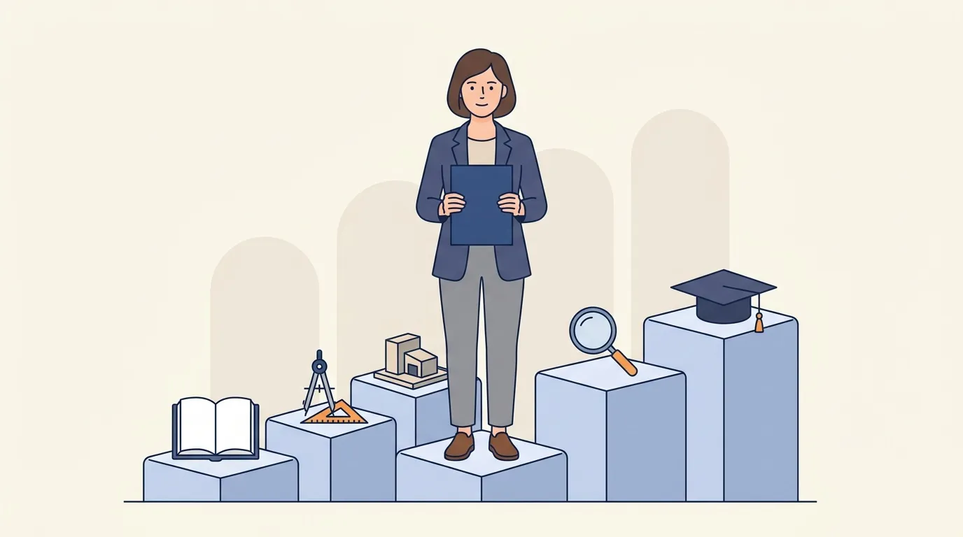 Femme debout sur escalier symbolisant la croissance professionnelle