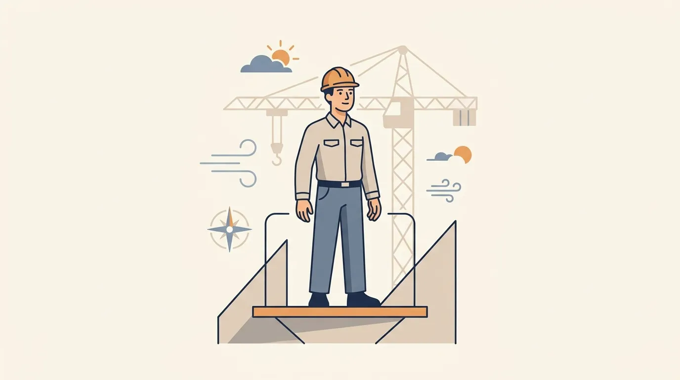 Ouvrier du bâtiment sur chantier avec grue.