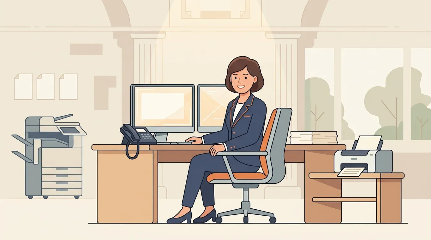 Femme en costume travaillant à son bureau avec ordinateurs