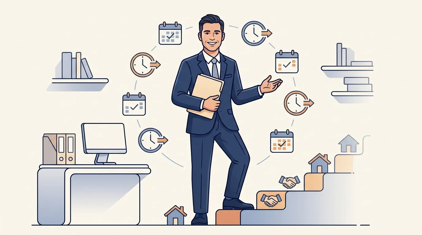 Homme d'affaires entouré d'icônes de productivité et croissance