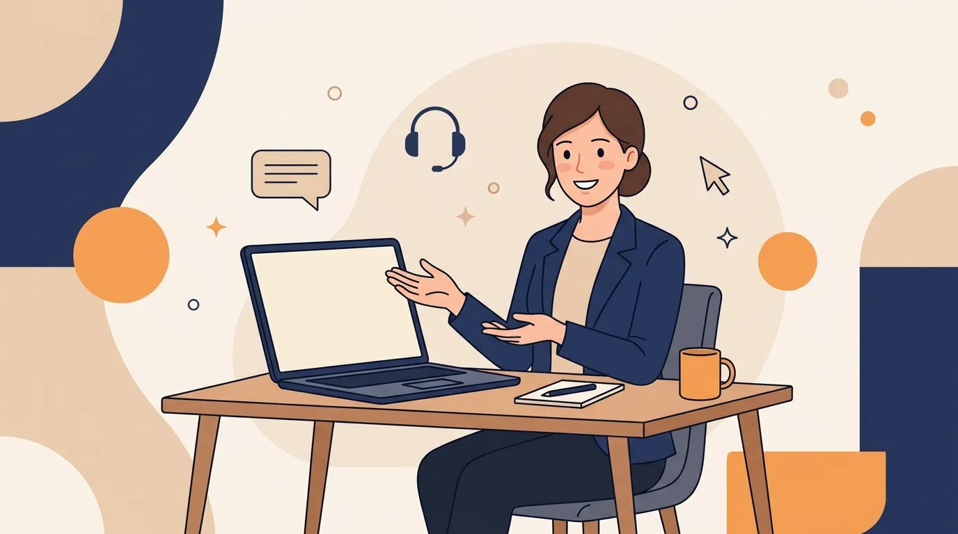Femme au bureau en appel vid&eacute;o avec casque audio