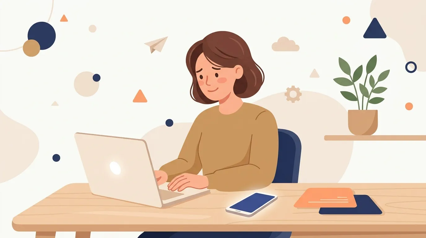 Femme assise à un bureau travaillant sur son ordinateur portable