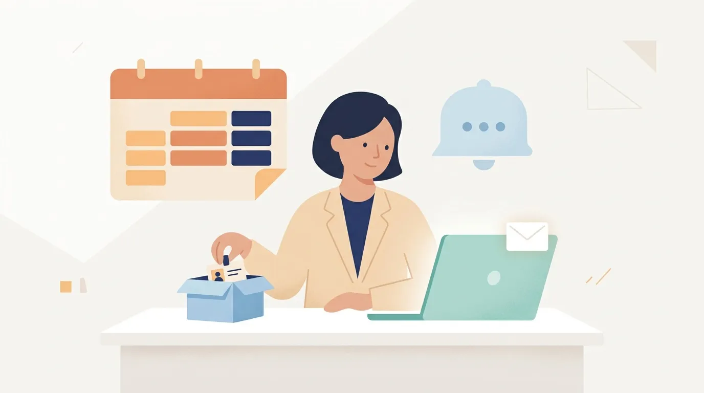 Femme au bureau avec ordinateur, calendrier et notifications