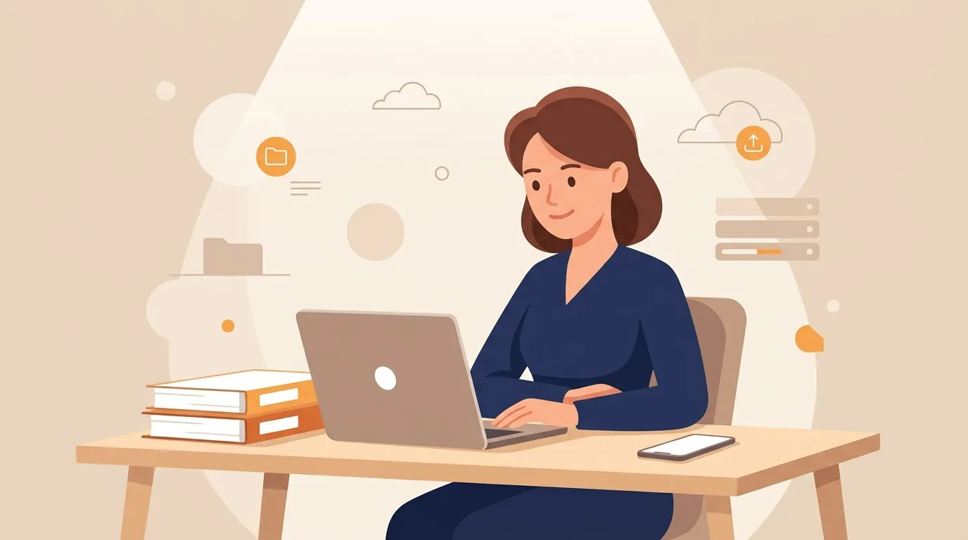 Femme souriante travaillant &agrave; son bureau avec laptop et documents