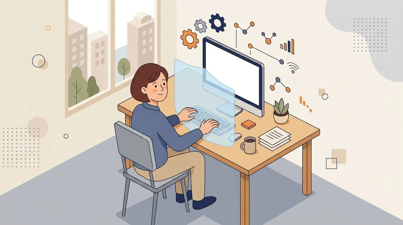 Femme assise à un bureau travaillant sur un ordinateur portable