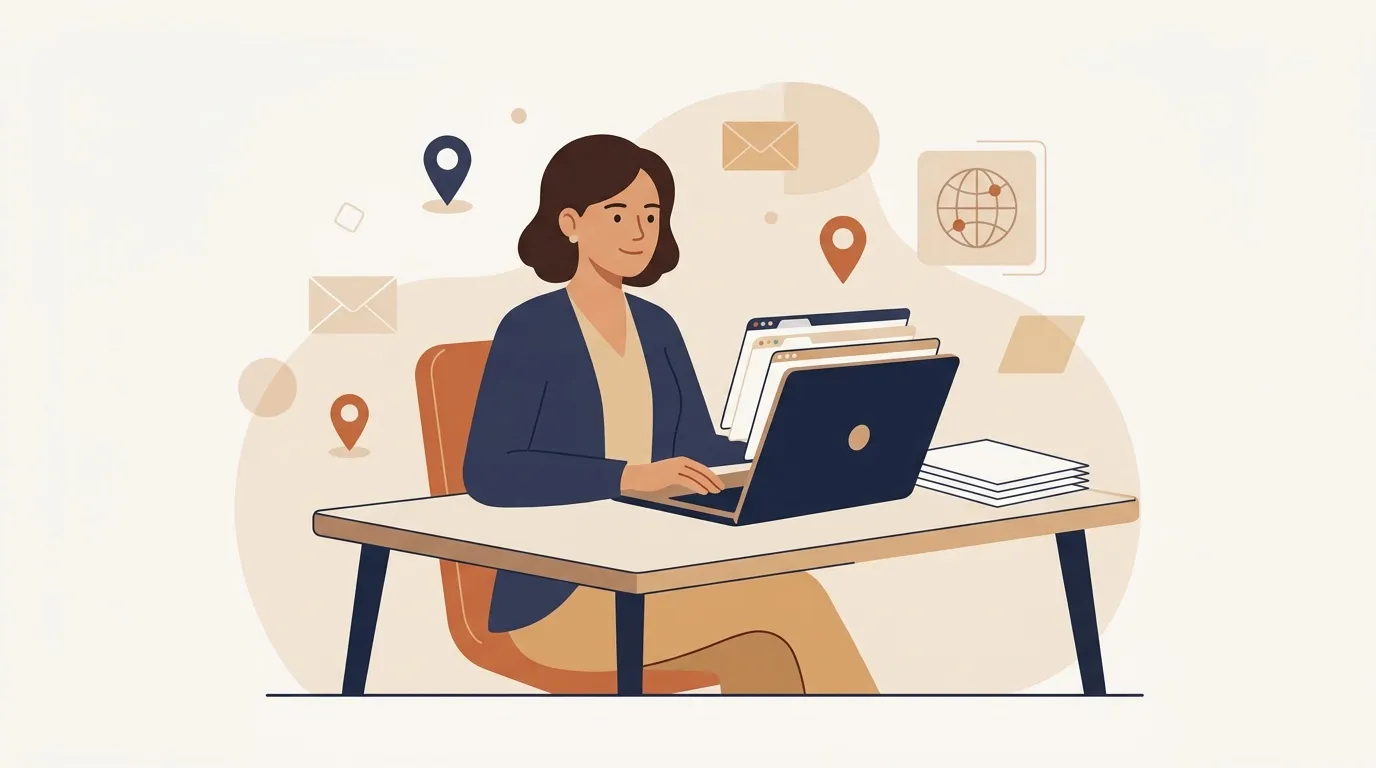 Femme assise à un bureau avec laptop et documents