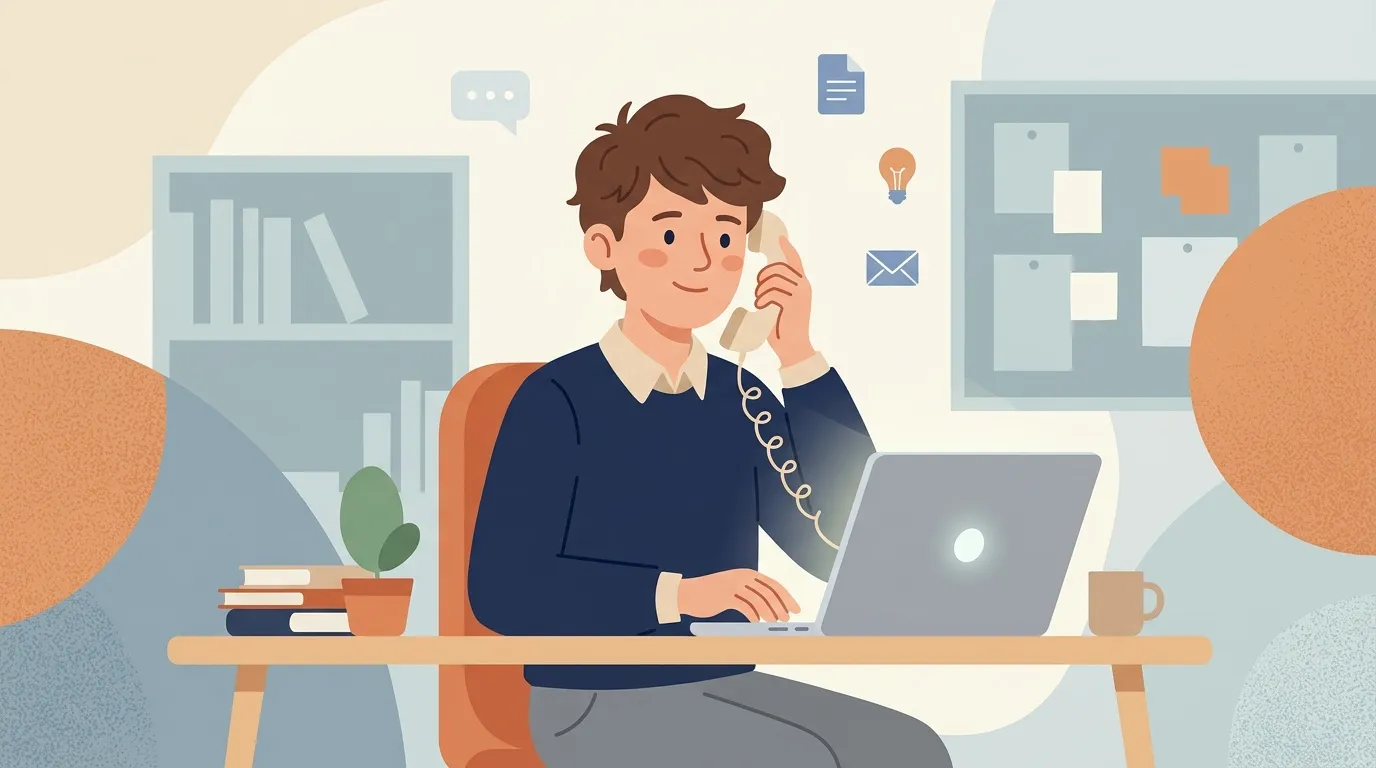 Homme au bureau appelant au téléphone avec ordinateur portable