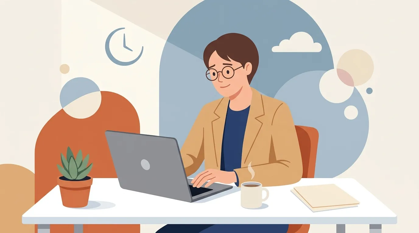 Femme avec lunettes travaillant sur laptop au bureau