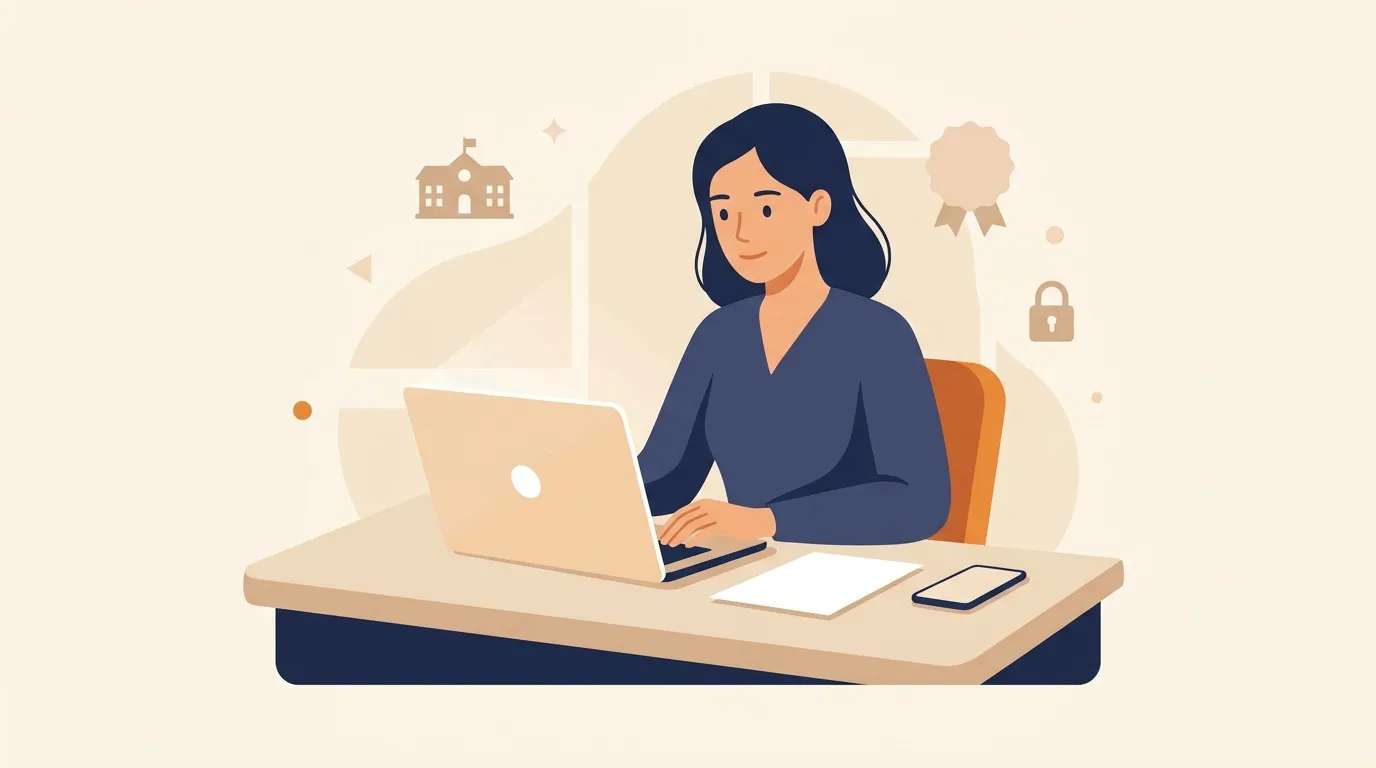Femme assise &agrave; son bureau, travaillant sur un laptop