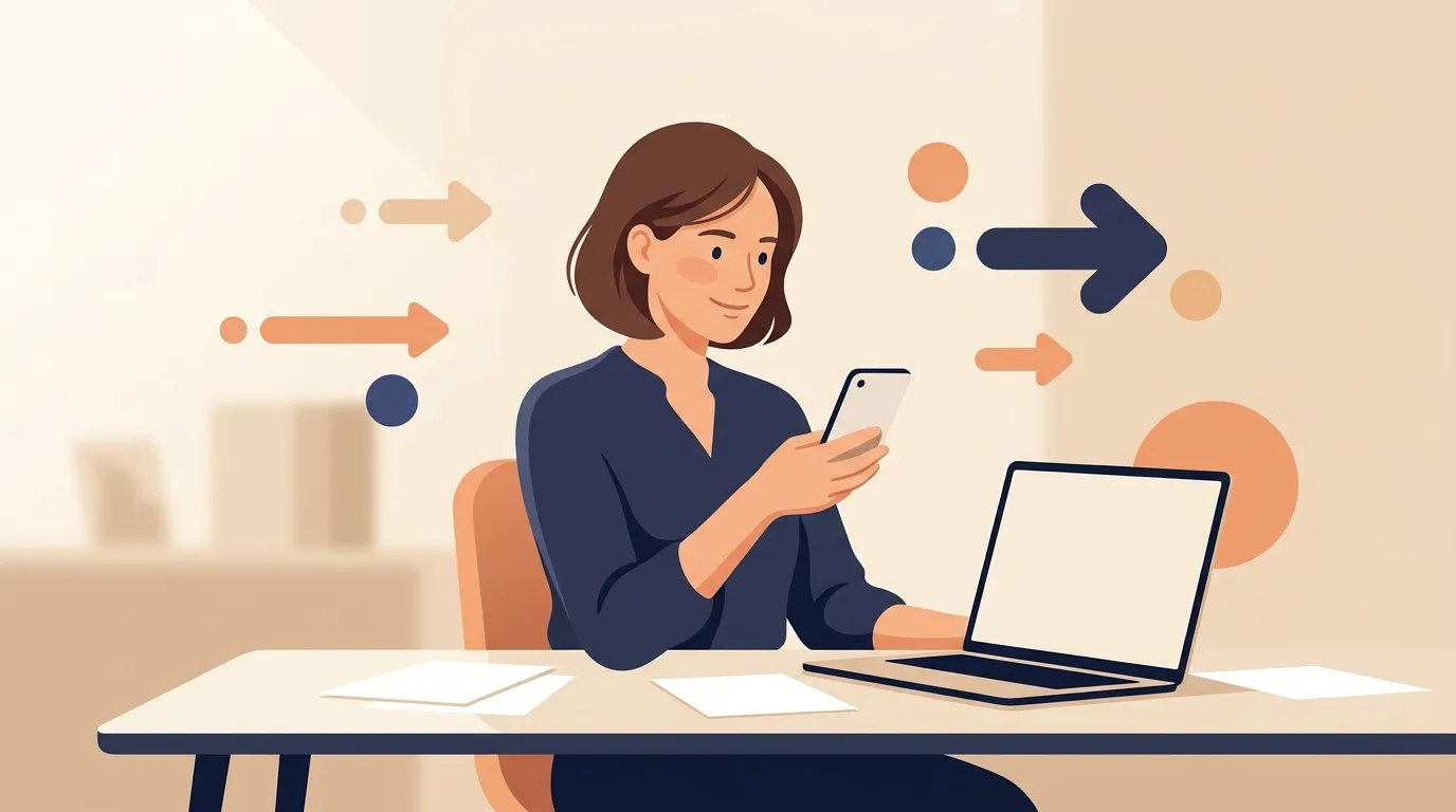 Femme travaillant avec smartphone et ordinateur portable au bureau