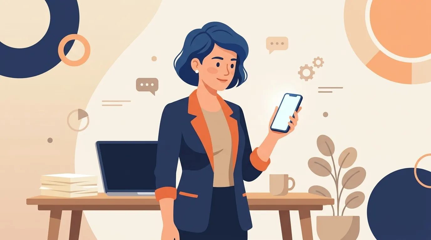 Femme d'affaires avec téléphone à son bureau professionnel