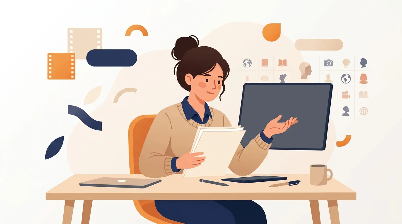 Femme au bureau avec ordinateur, document et caf&eacute;