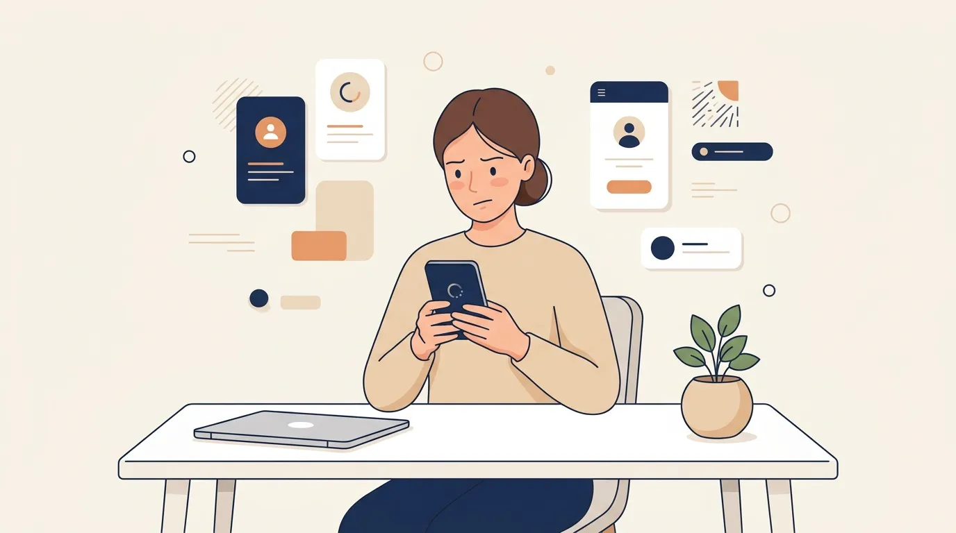 Femme utilisant smartphone avec interfaces num&eacute;riques flottantes