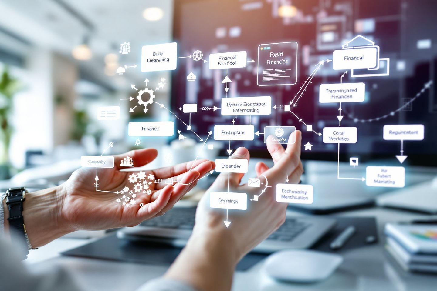 Mains manipulant des interfaces num&eacute;riques de finance et de donn&eacute;es