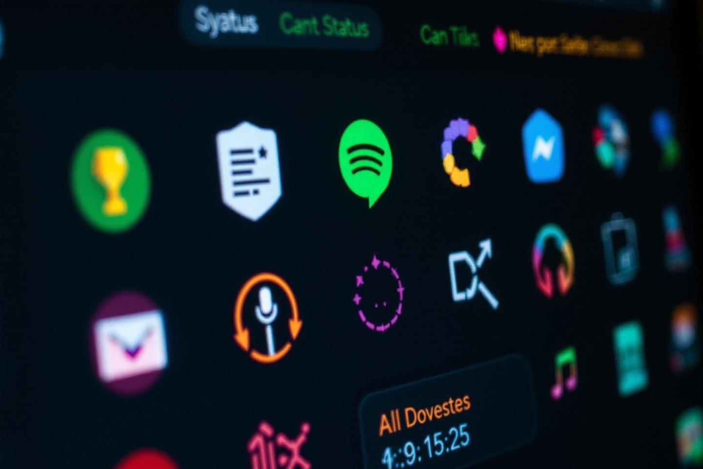 Interface utilisateur avec logos colorés d'applications numériques