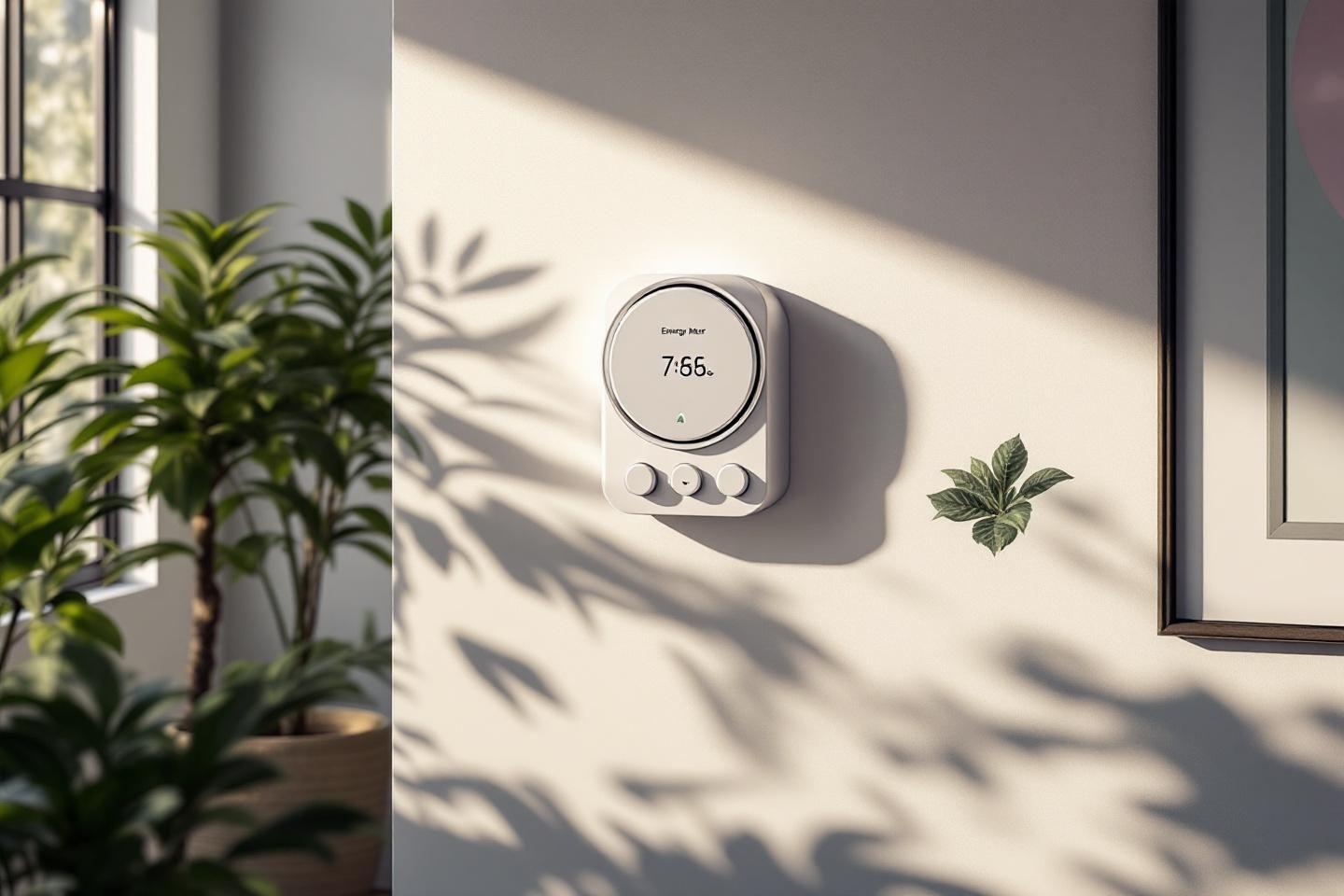 Horloge murale blanche avec plantes et ombres lumineuses