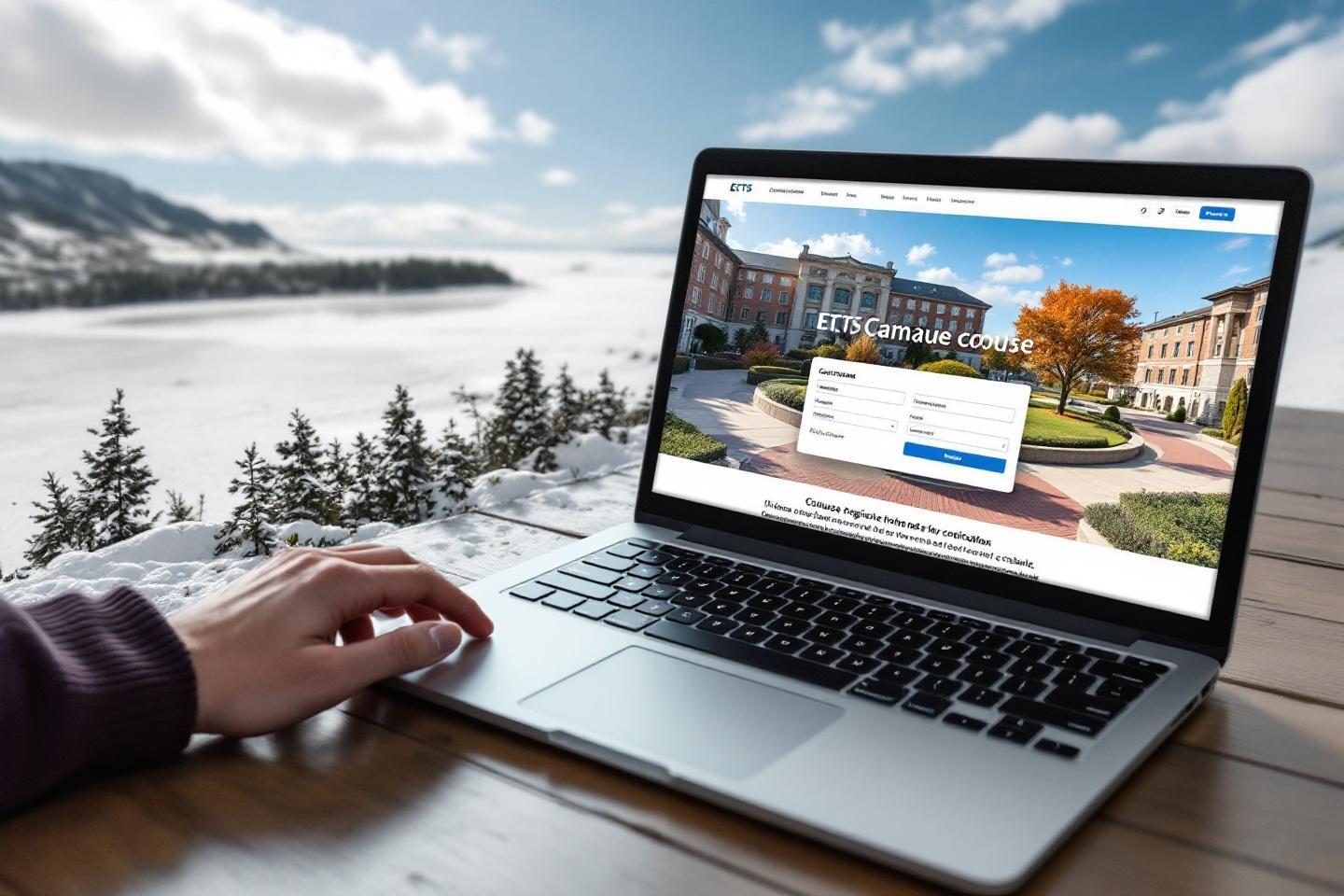 Ordinateur portable sur table avec site web d'inscription ouvert