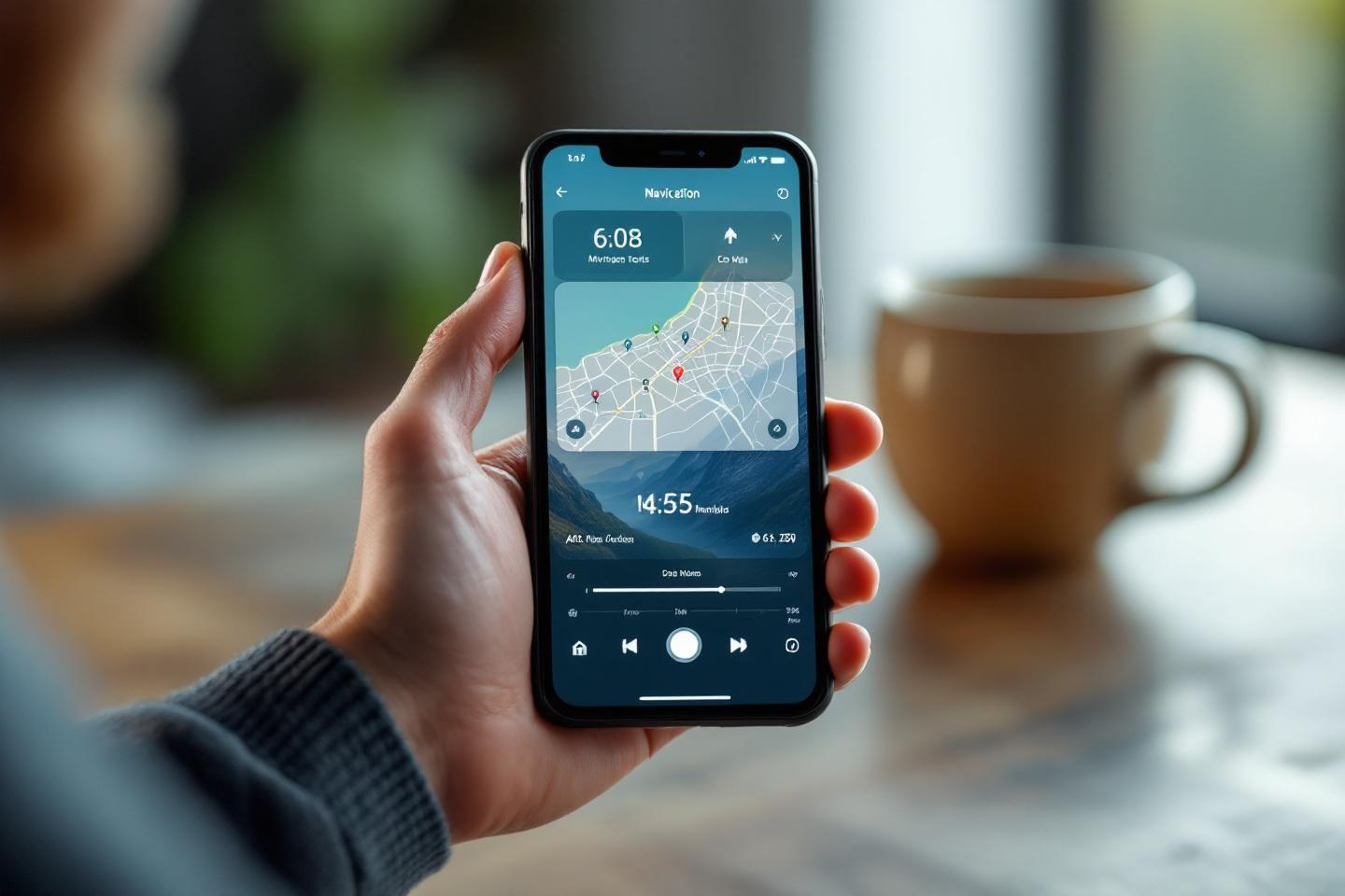 &Eacute;cran de t&eacute;l&eacute;phone montrant une application de navigation et carte