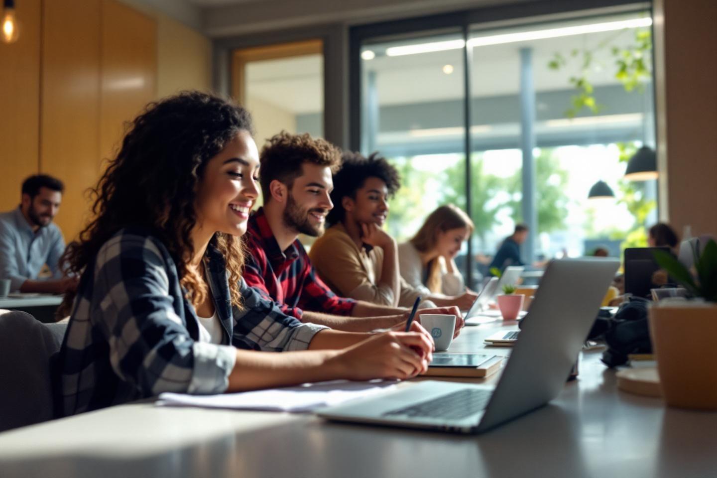 Personnes travaillant ensemble sur ordinateurs portable