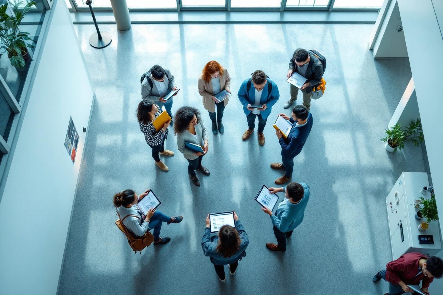Groupe de professionnels travaillant ensemble avec des tablettes