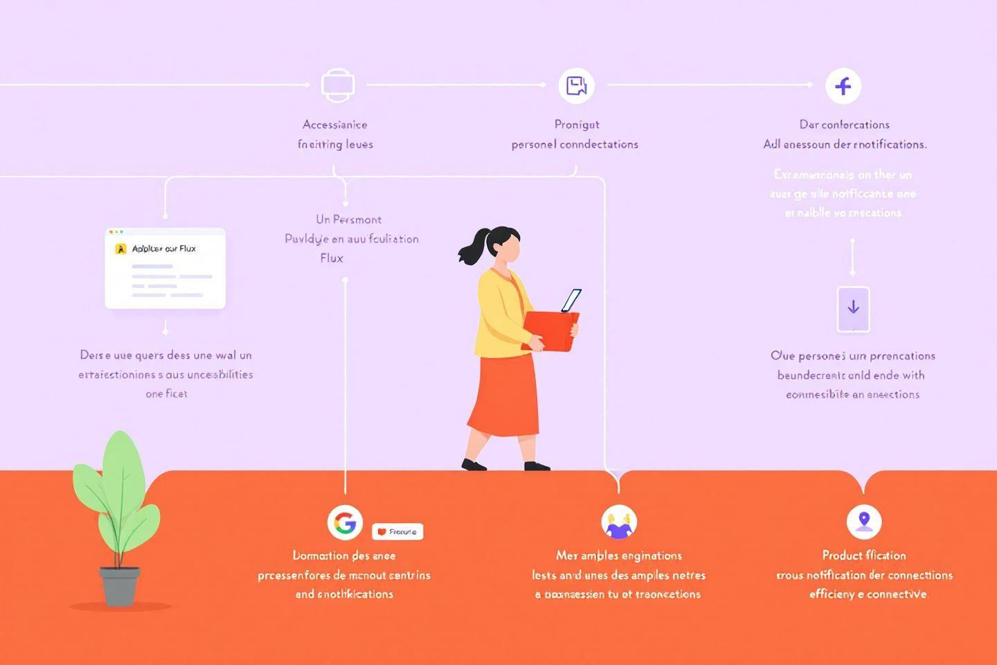 Femme avec tablette illustrant des &eacute;tapes de flux de travail