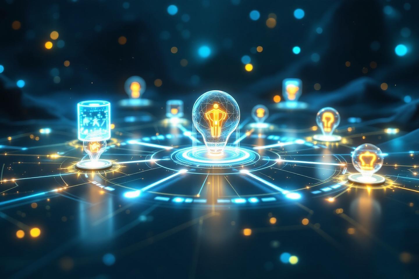 Ampoules lumineuses connectées formant un réseau technologique complexe