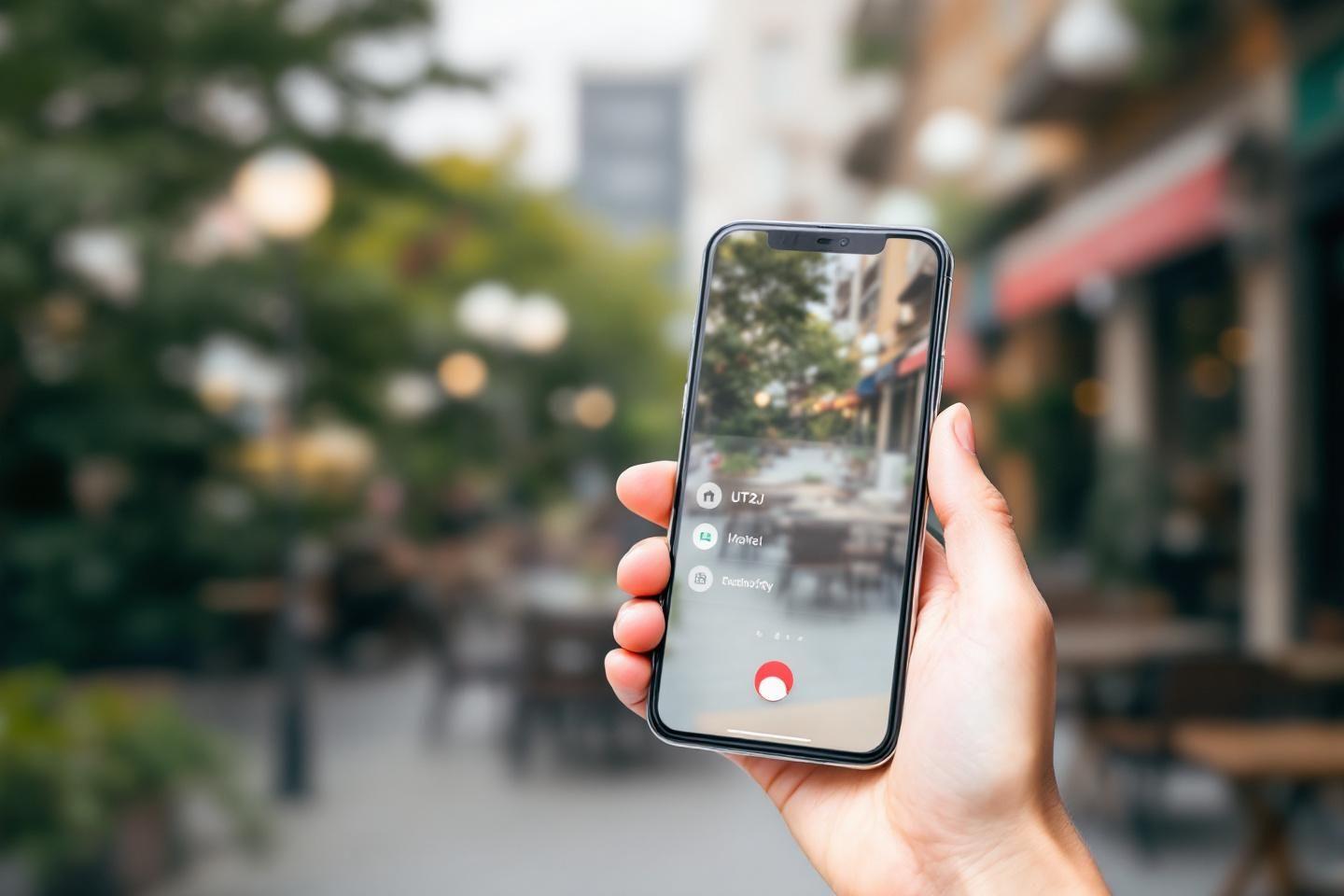 Main tenant un téléphone affichant une application de navigation urbaine