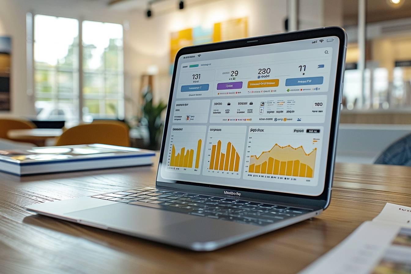 Ordinateur portable affichant des analyses de données et des graphiques.