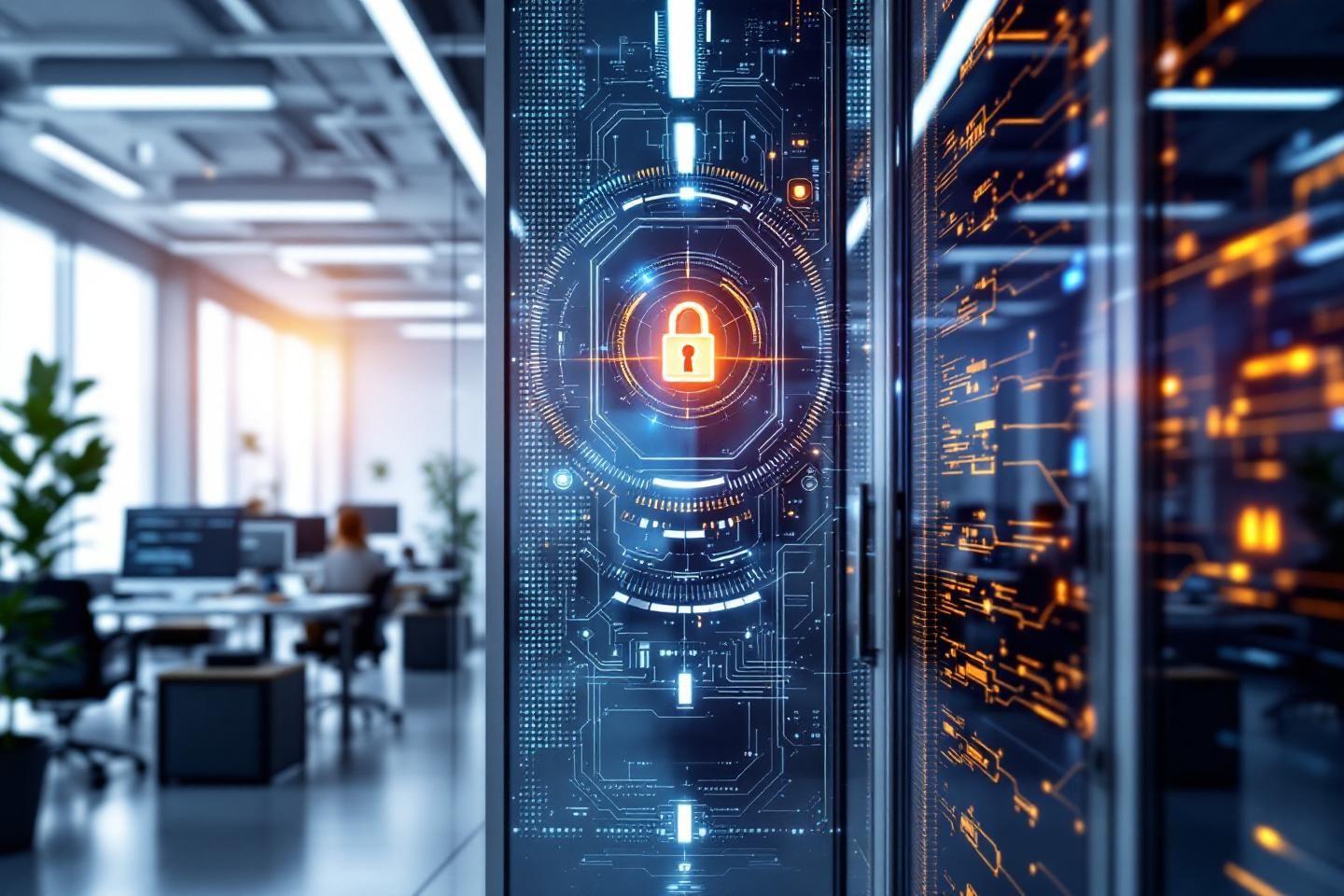 Syst&egrave;me de s&eacute;curit&eacute; num&eacute;rique avec cadenas sur &eacute;cran technologique