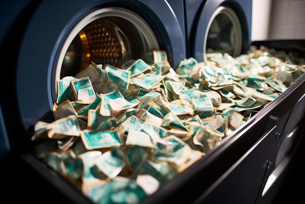 Un tas d'argent dans une machine à laver.