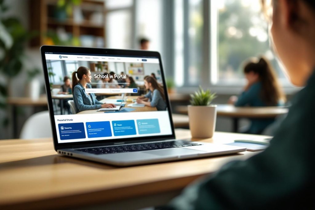 Ordinateur portable affichant une interface de plateforme éducative