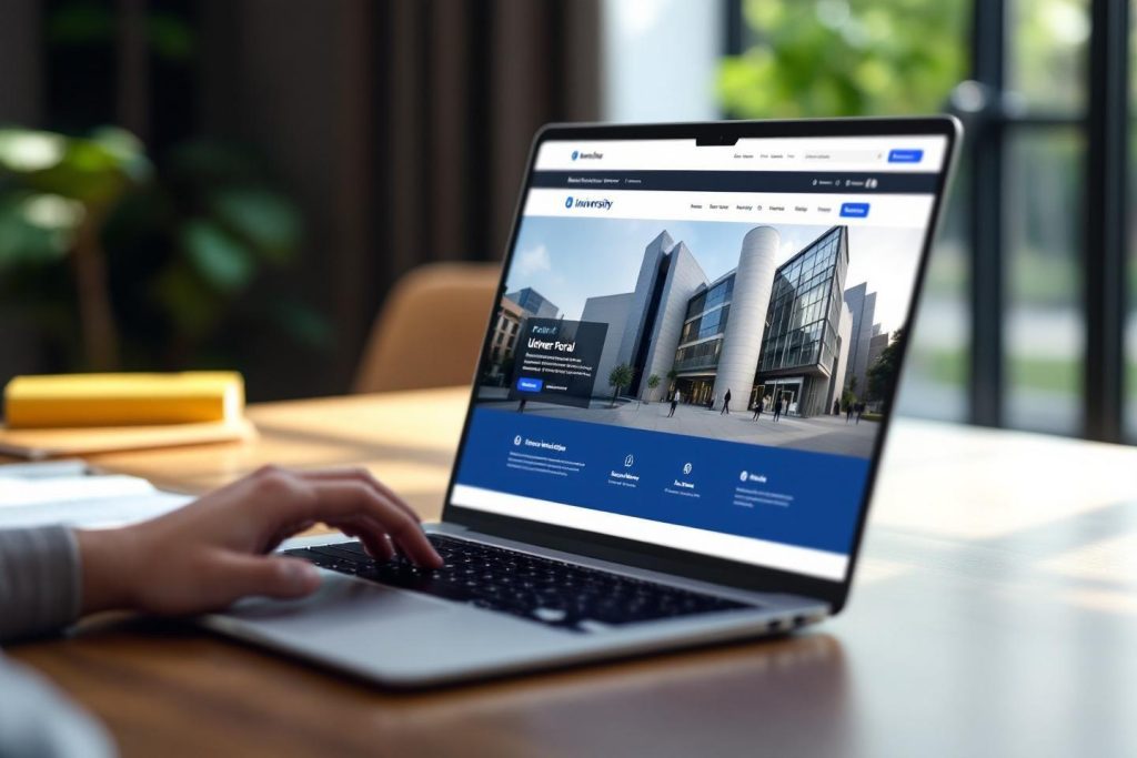 Écran d'ordinateur affichant la page d'accueil d'un site d'université