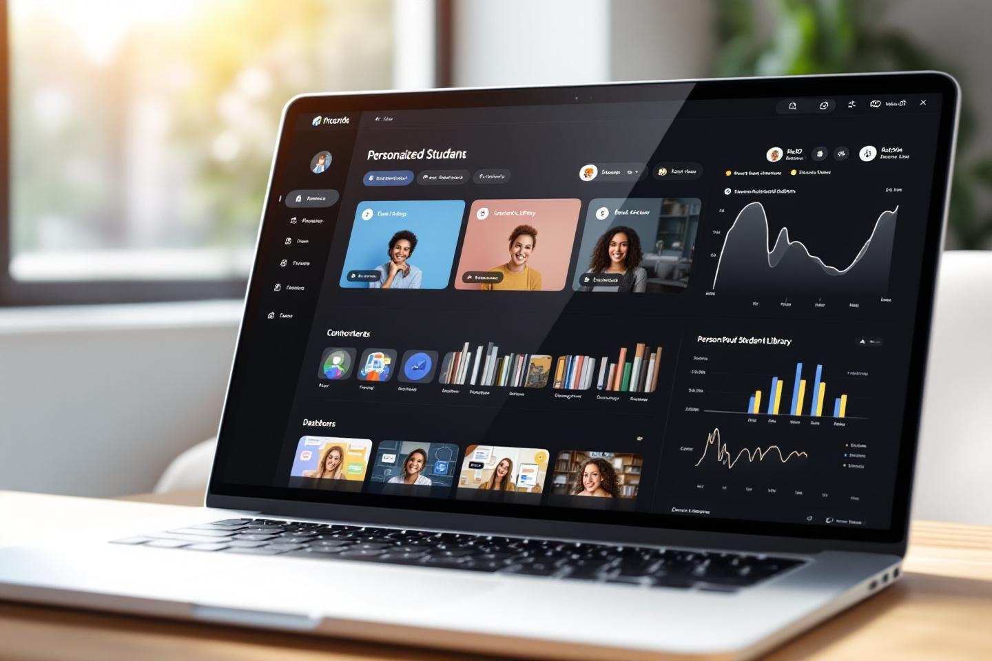 Interface numérique montrant des statistiques et profils d'étudiants