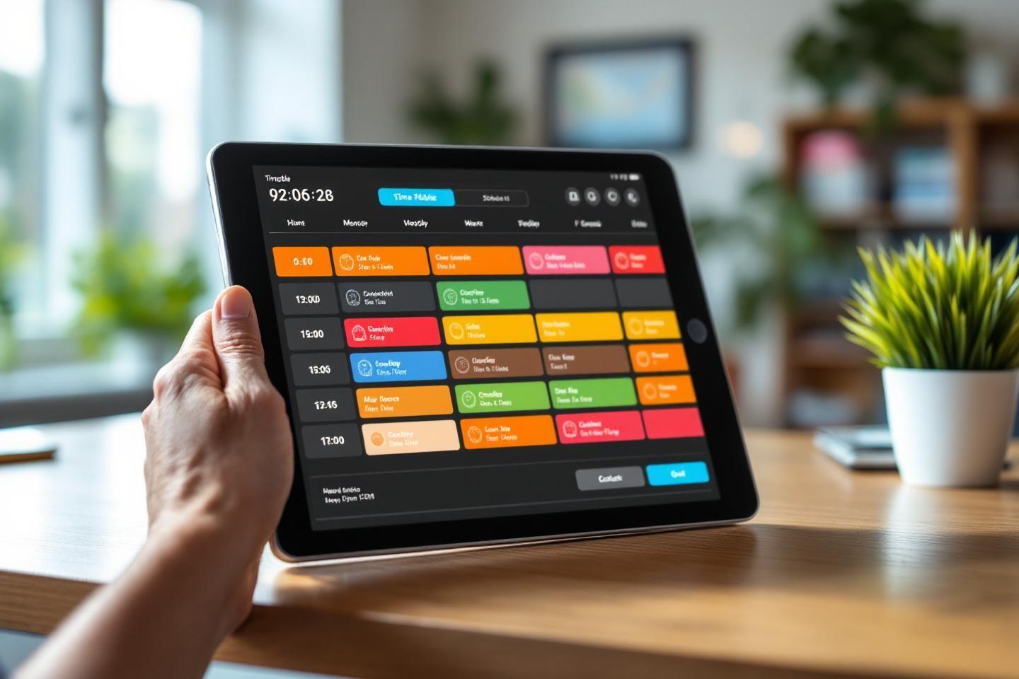 Écran d'une application de plannification avec différentes tâches colorées